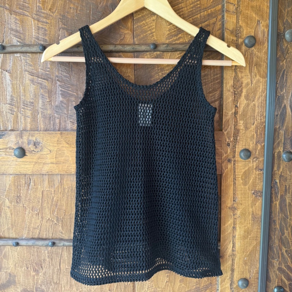 Art Class Mesh Tank Top Kids Small 6/7 Black Open Knit Sleeveless Net Layering